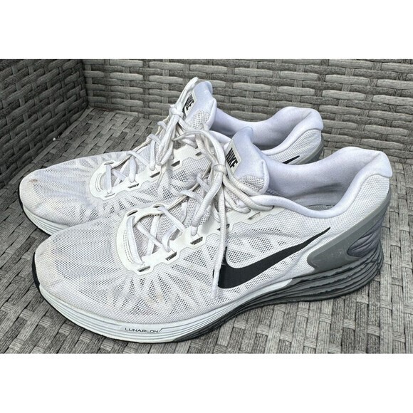 Nike Men\'s Lunarglide 6‎ White Grey Black Running Shoes Size 12.5
